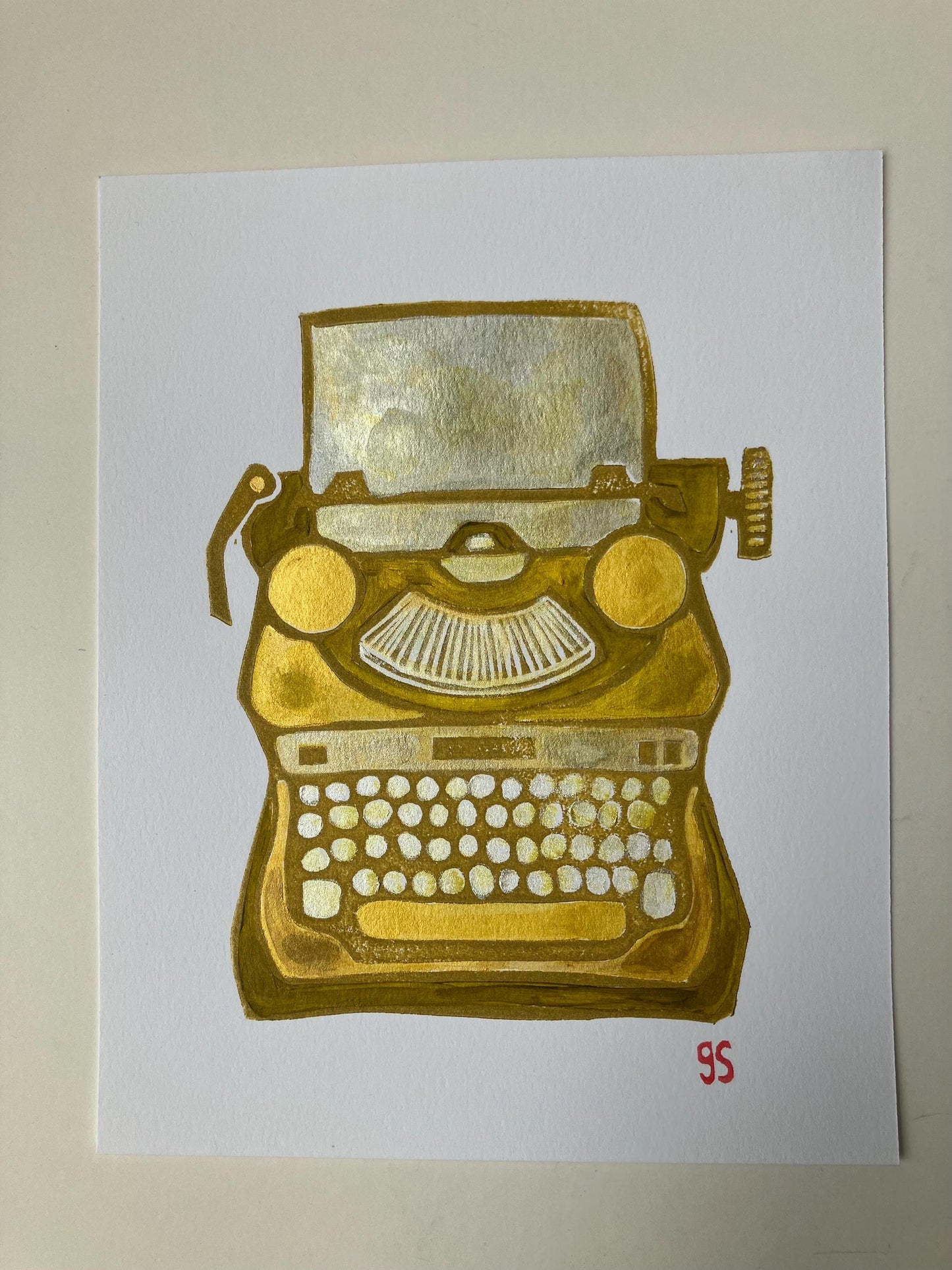 Typewriter #1 - Vintage underwood typewriter - Original acrylic linocut painting (8x10in)