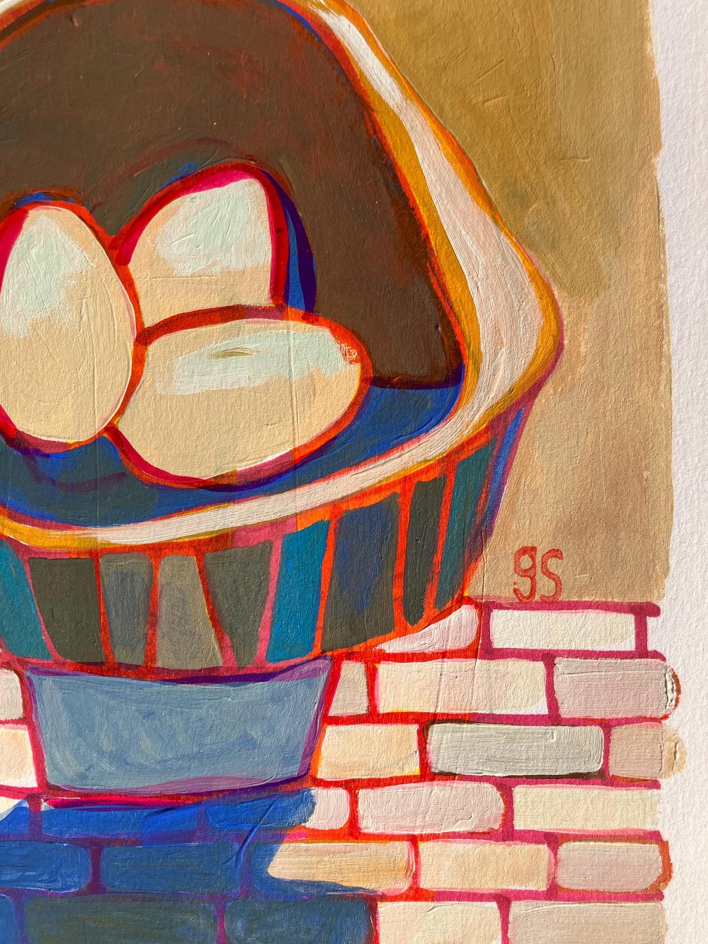 Mid-century bowl of three eggs - Original Acrylic painting (8x10in)