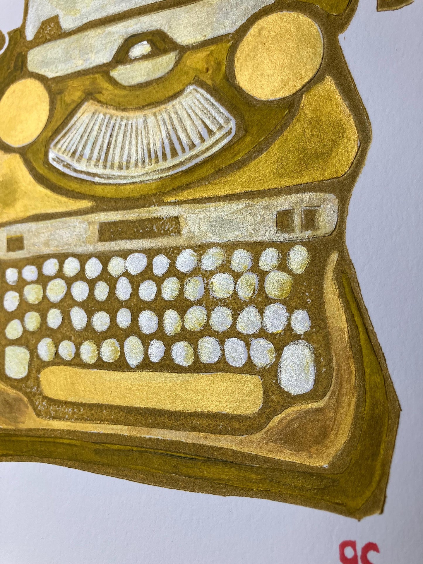 Typewriter #1 - Vintage underwood typewriter - Original acrylic linocut painting (8x10in)