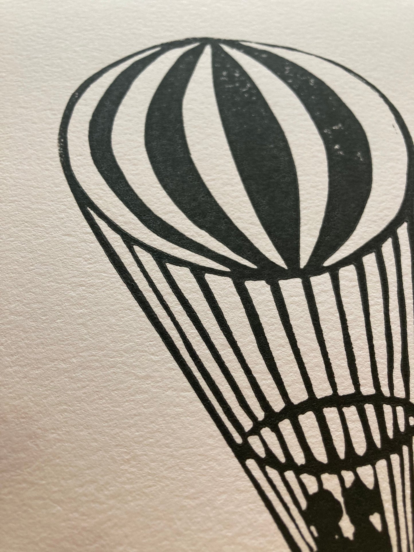 Hot air balloon linocut print - Black 8x10 linoleum print on cotton paper -