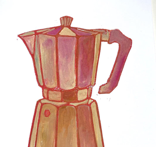 Bialetti #1 - Original acrylic linocut painting in neutral salmon (8x10in)