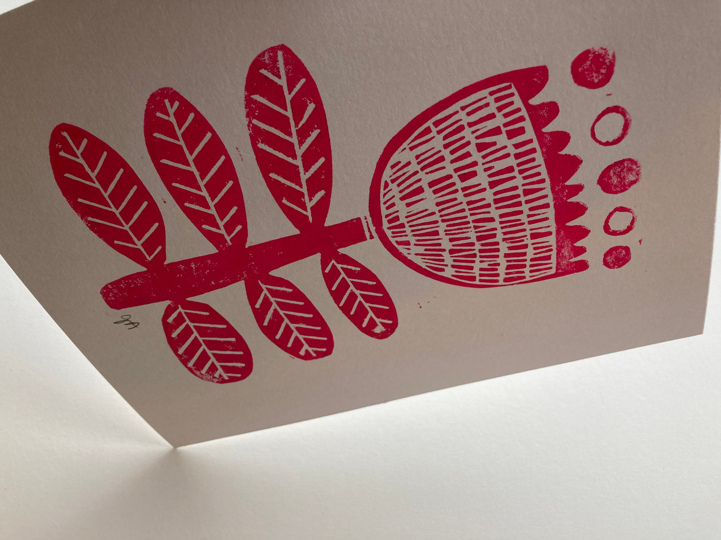 LINOCUT - Scandinavian flower linoleum print - Hand-pressed linoleum block print (8x10in)