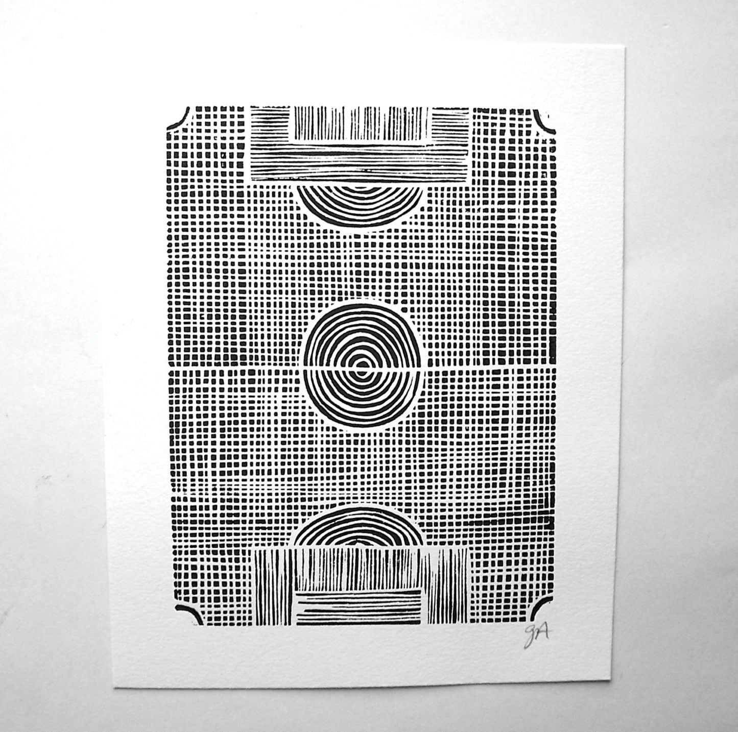 Soccer field linocut relief print - 8x10