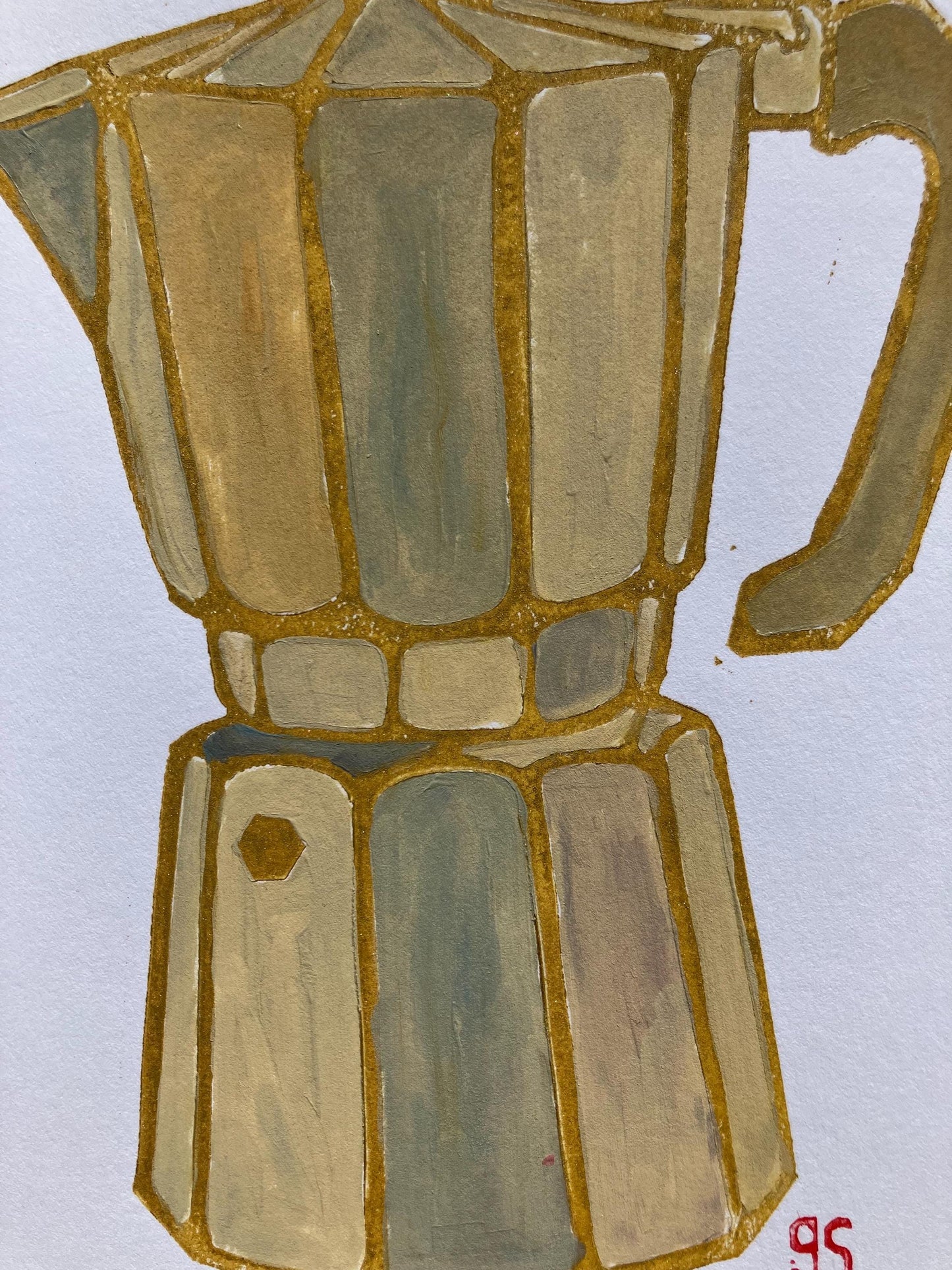 Bialetti - Italian coffee Moka linocut painting (8x10in)