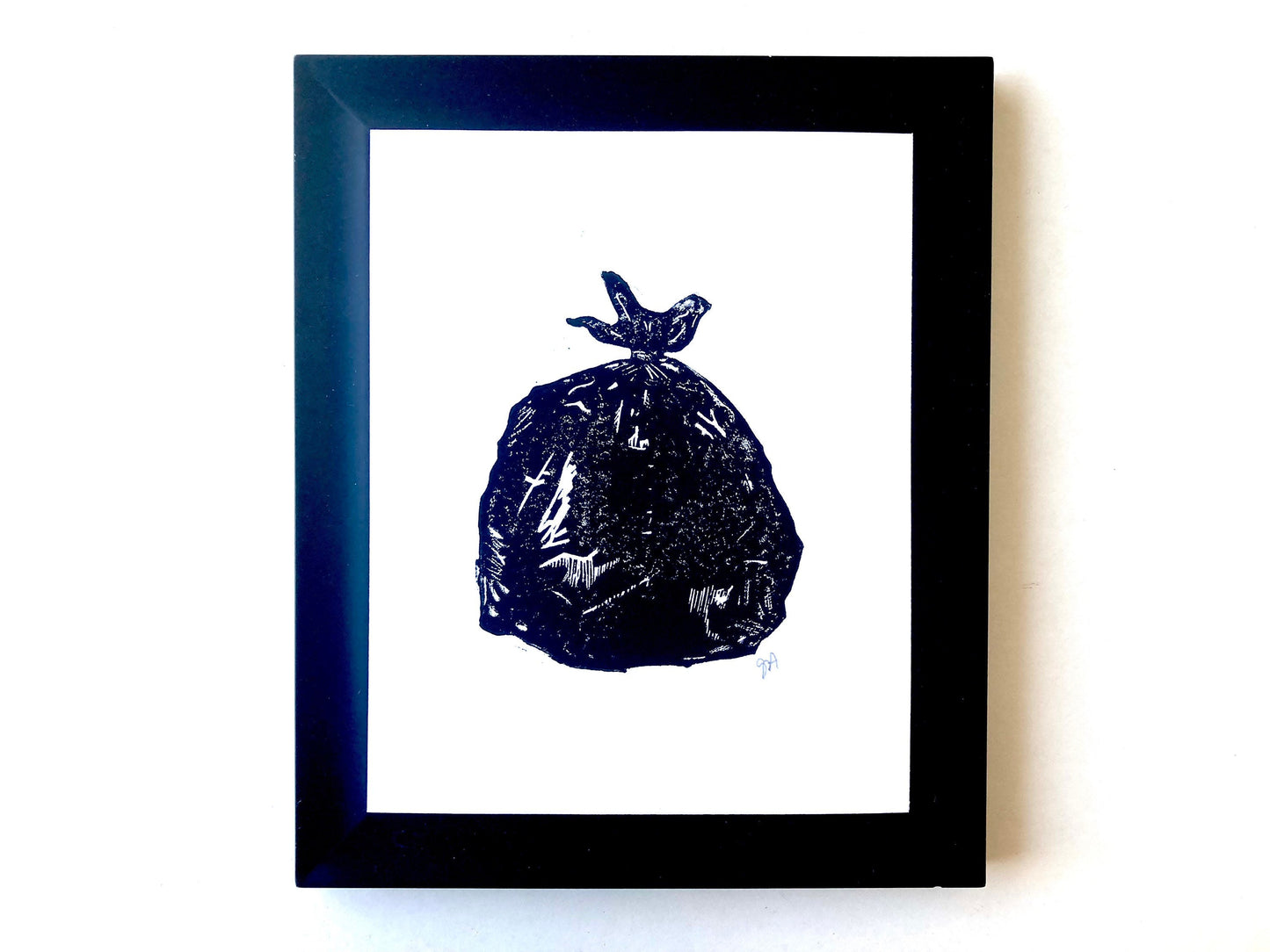 LINOCUT - Bag of trash - Hand-pressed linoleum block print (8x10in)