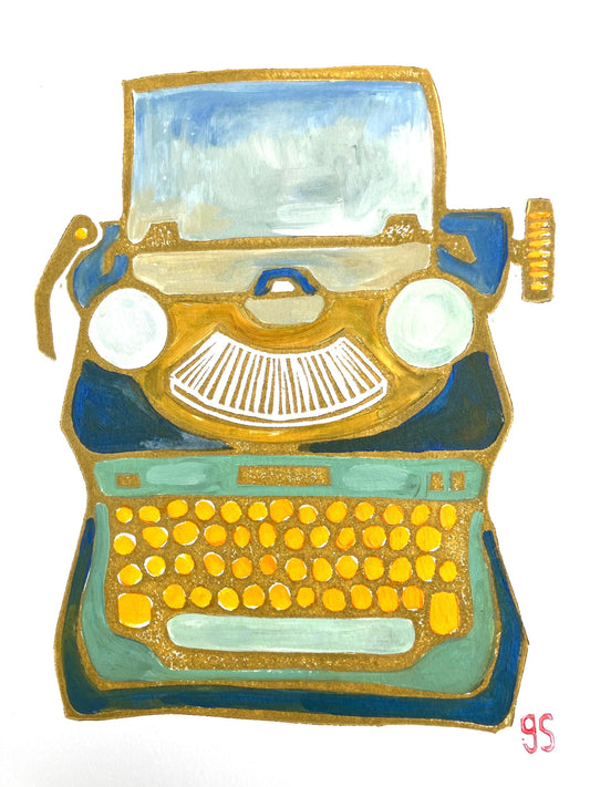 Typewriter #1 - Original linocut acrylic painting (8x10in)