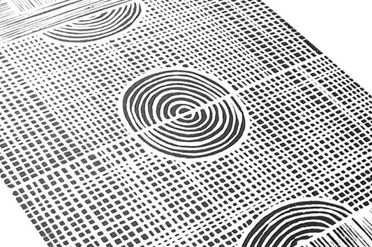 Soccer field linocut relief print - 8x10