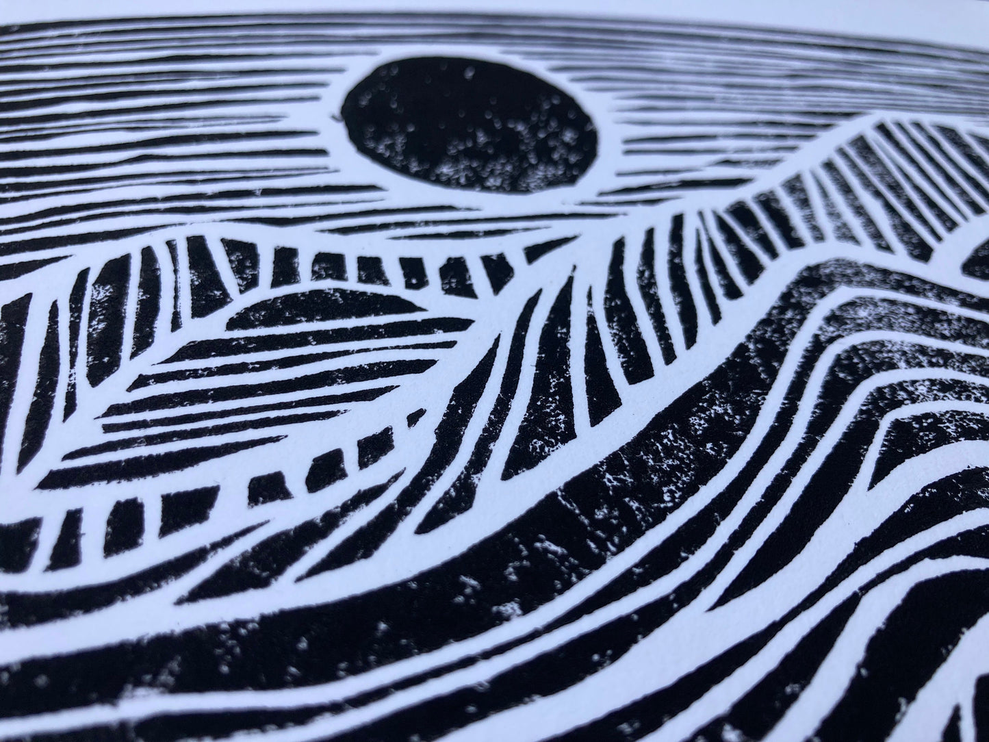 Sunrise on the mountains  - Linocut print (8x10in)