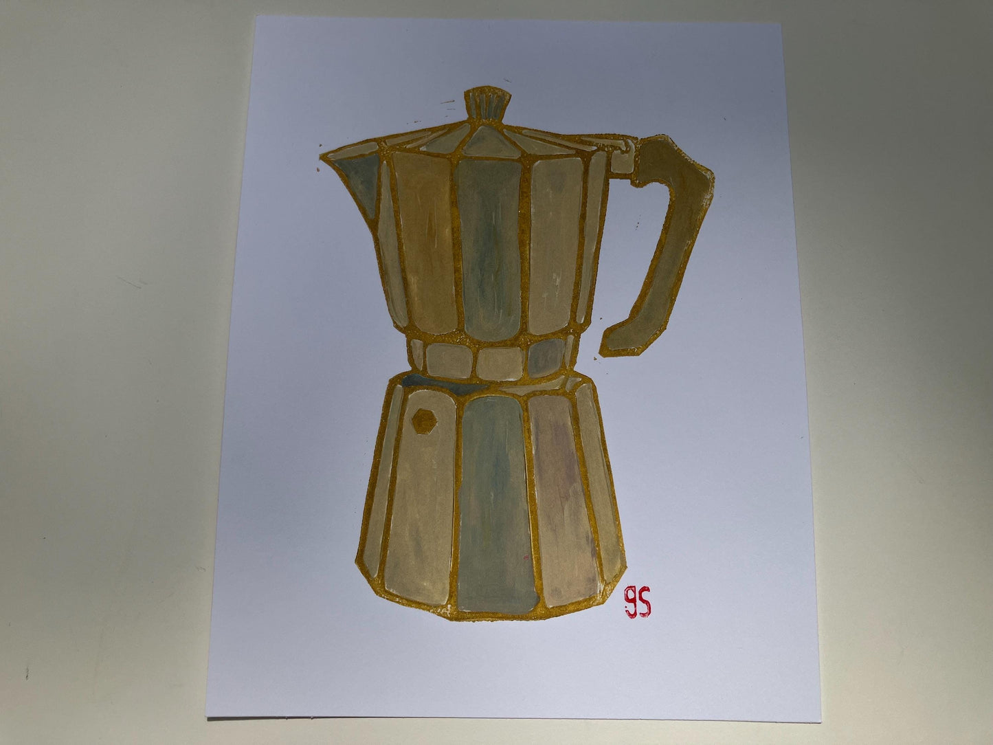 Bialetti - Italian coffee Moka linocut painting (8x10in)