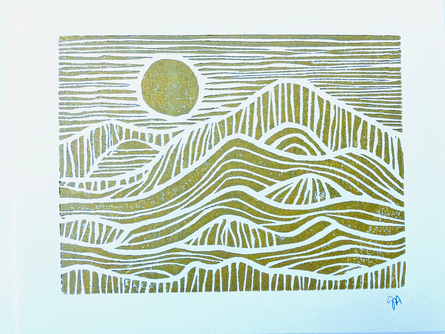 Sunrise on the mountains - Linocut print (8x10in)