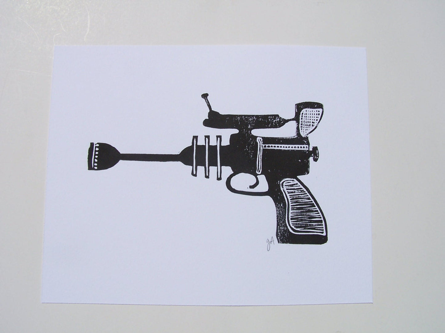 LINOCUT - Minimal Ray Gun - Hand-pressed linoleum block print (8x10in)