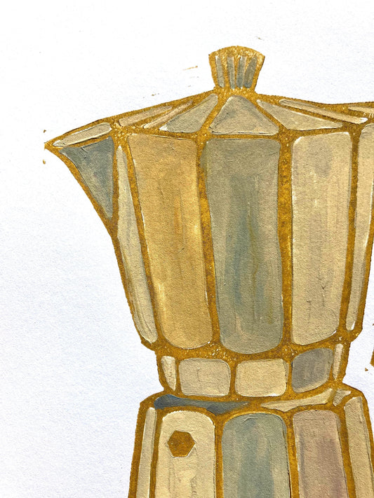 Bialetti - Italian coffee Moka linocut painting (8x10in)