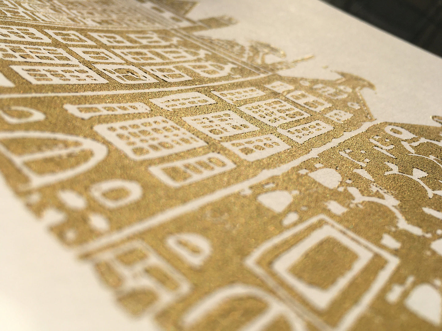 LINOCUT - Amsterdam Canal Houses - Hand-pressed linoleum block print (8x10in)