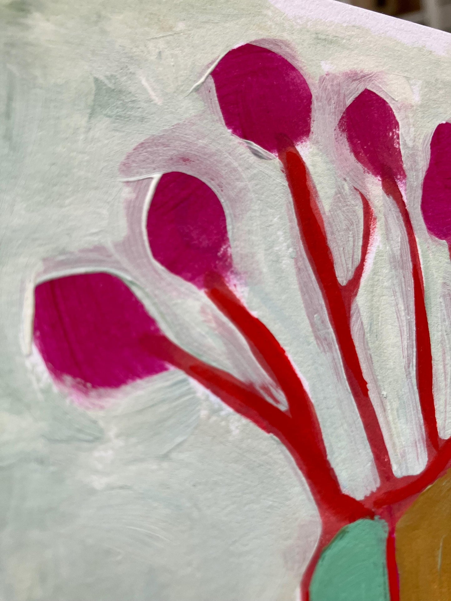 Flowers and bowl of pears still life - Original acrylic abstract painting (8x10in)
