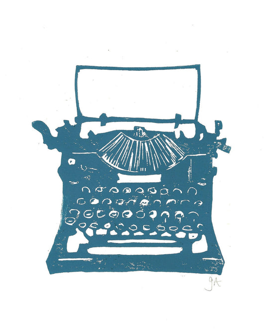 Antique typewriter - Linocut print (8x10in)
