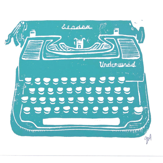 LINOCUT - Vintage typewriter - Hand-pressed linoleum block print (8x10in)