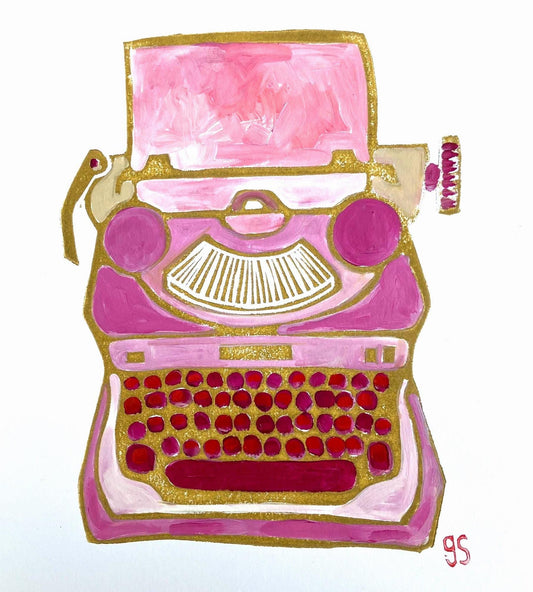 Original acrylic linocut painting - Vintage typewriter (8x10in)