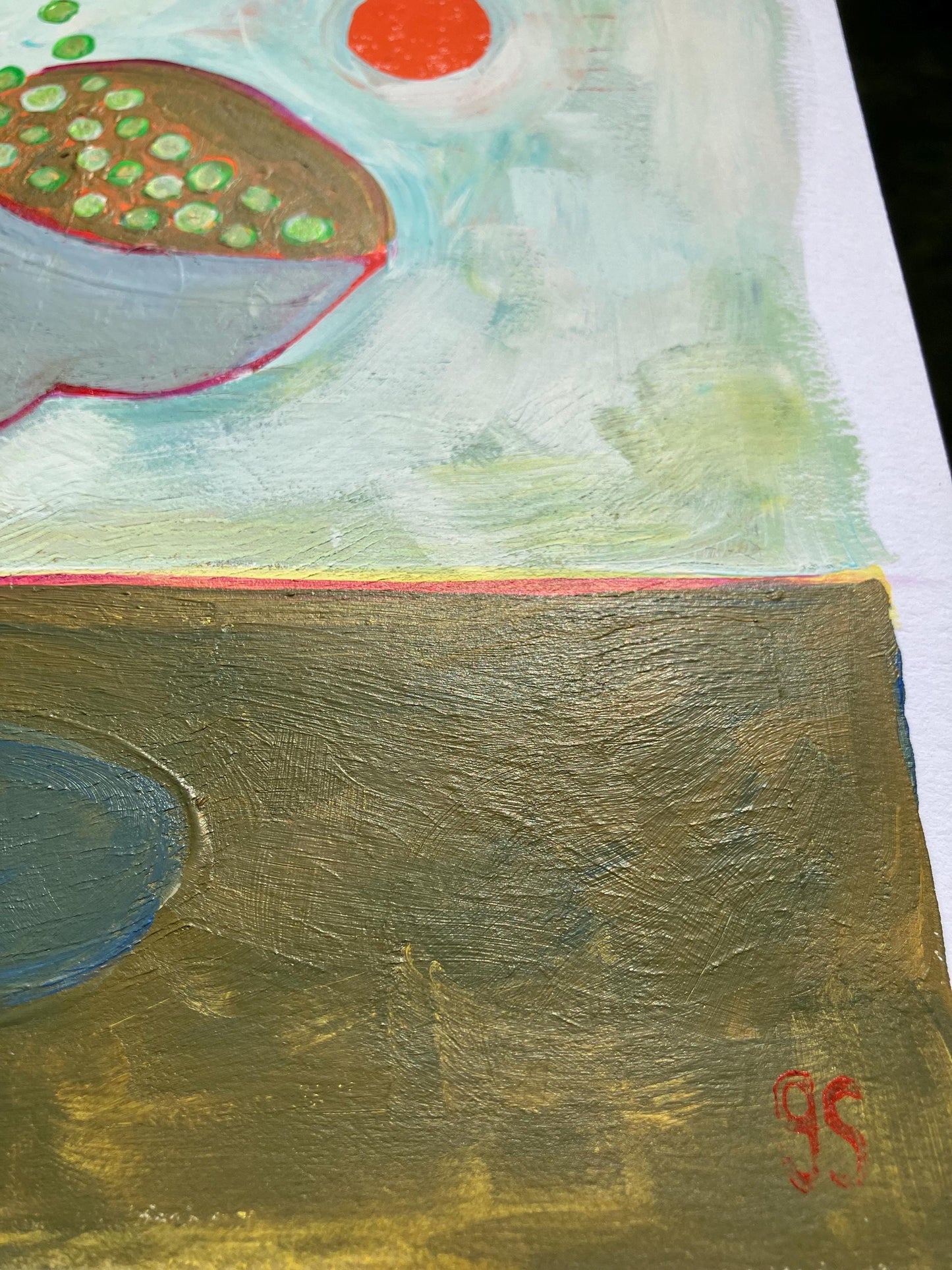 Falling bowl of peas - Original acrylic painting (8x10in)