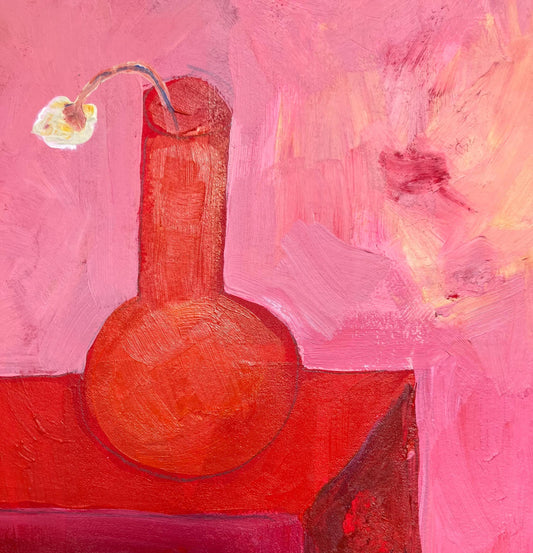 Pink and red still life of a sad little flower - Original acrylic abstract painting (8x10in)
