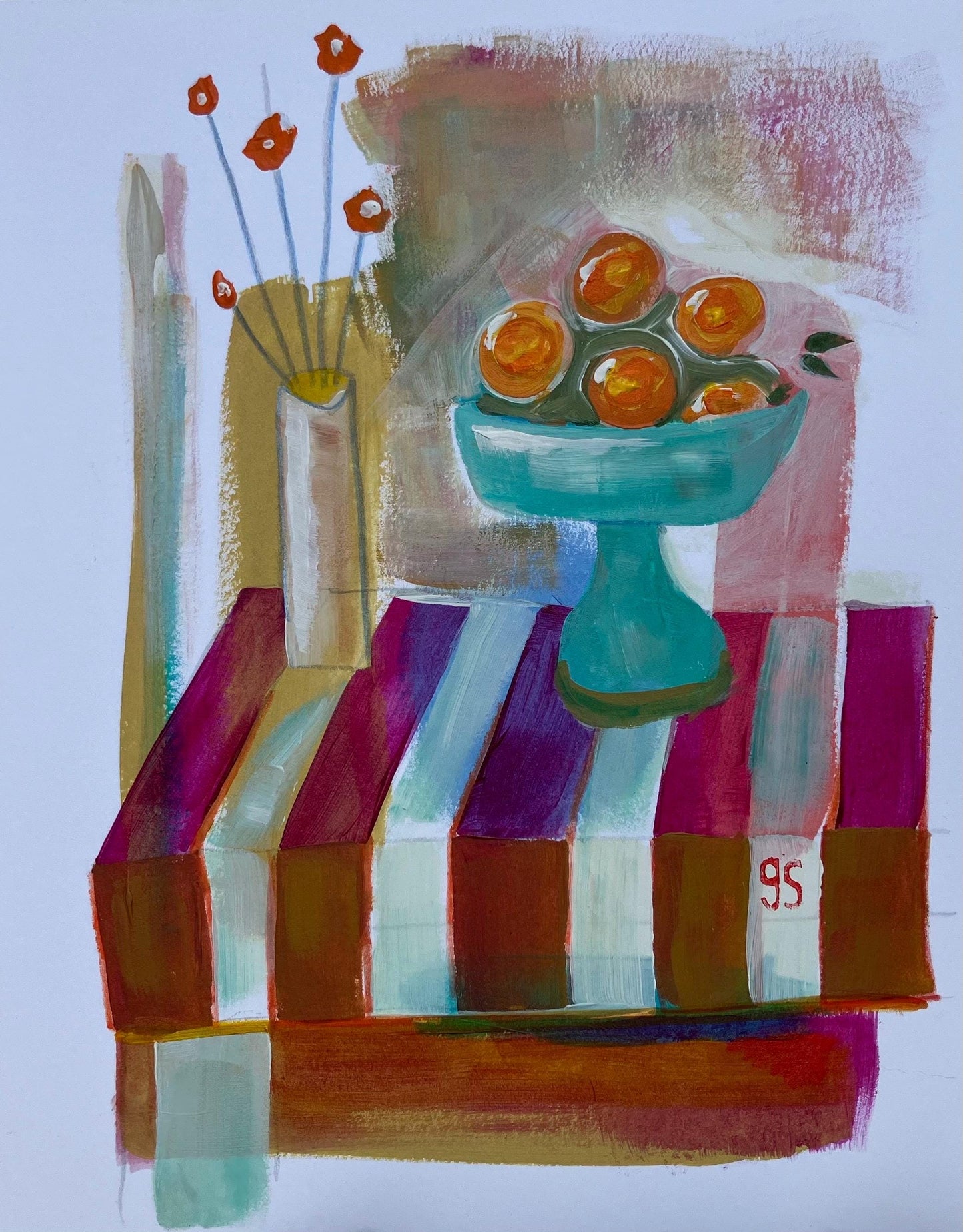 Still life - Bowl of oranges and flowers (8x10in)