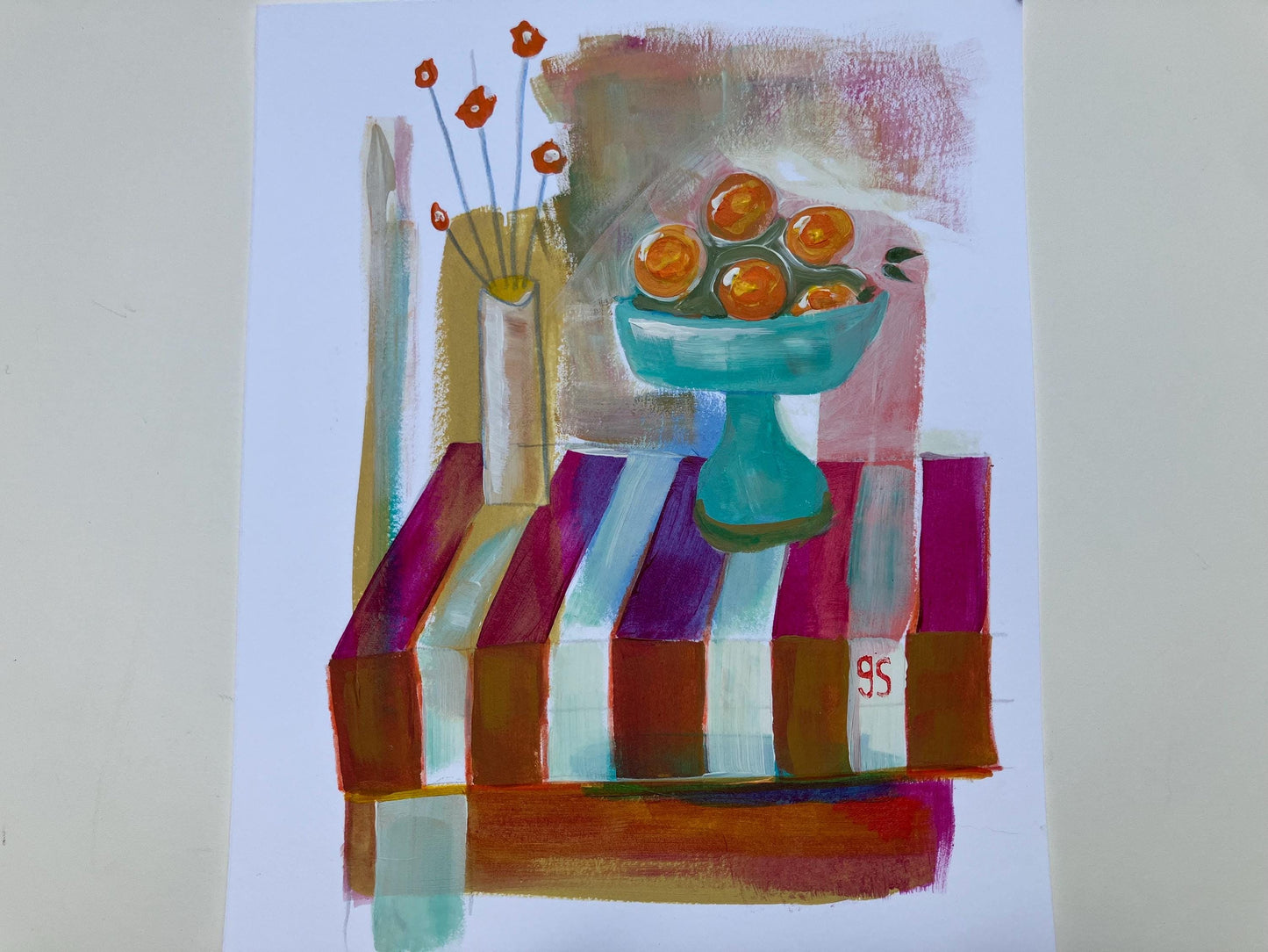 Still life - Bowl of oranges and flowers (8x10in)
