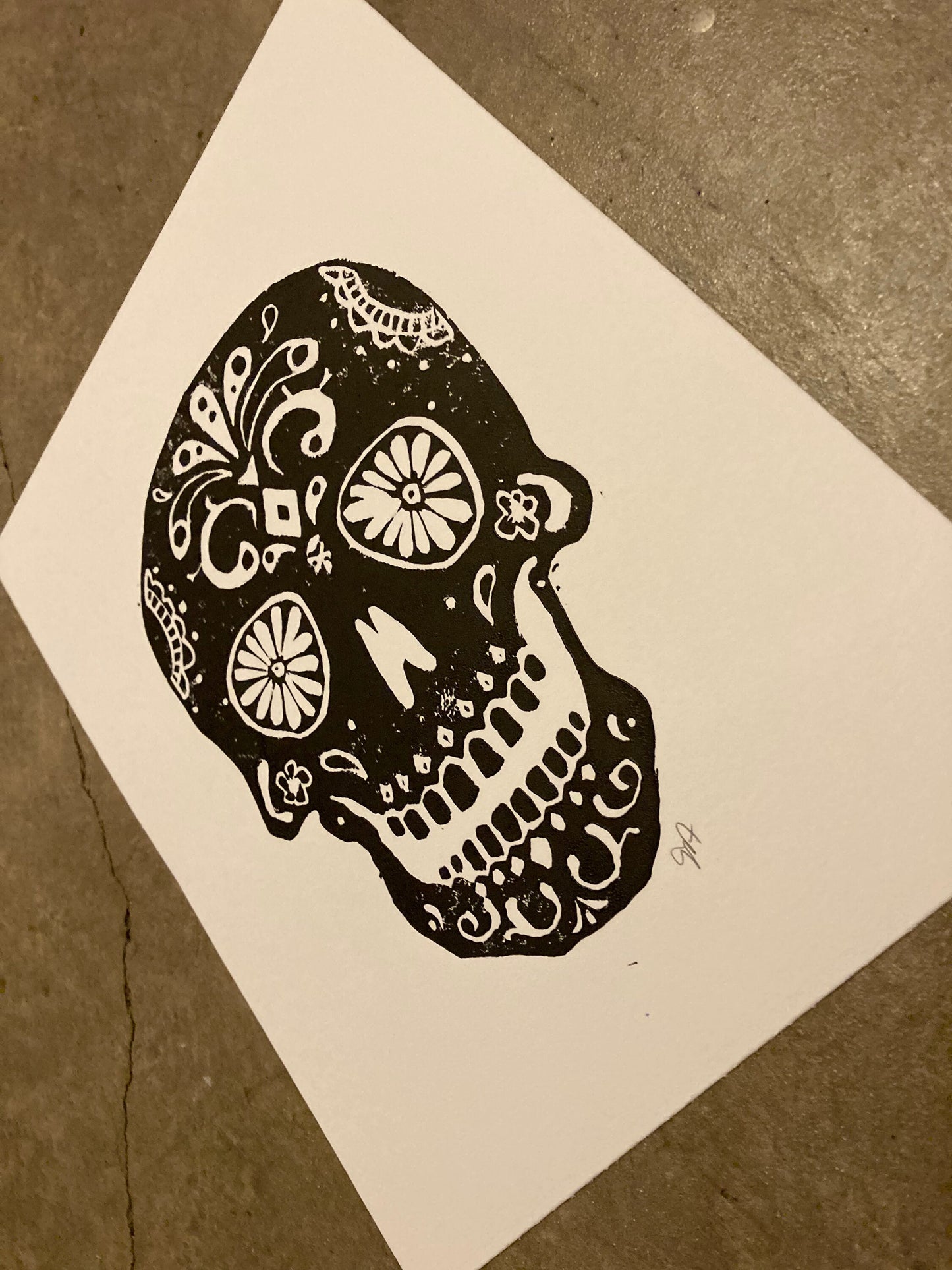 Day of the dead skull - Linocut print 8x10